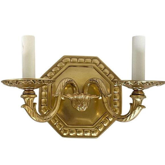 Antique Solid Brass Wall Sconse 2 Light Arm Artichoke Floral Design - Picture 1 of 7